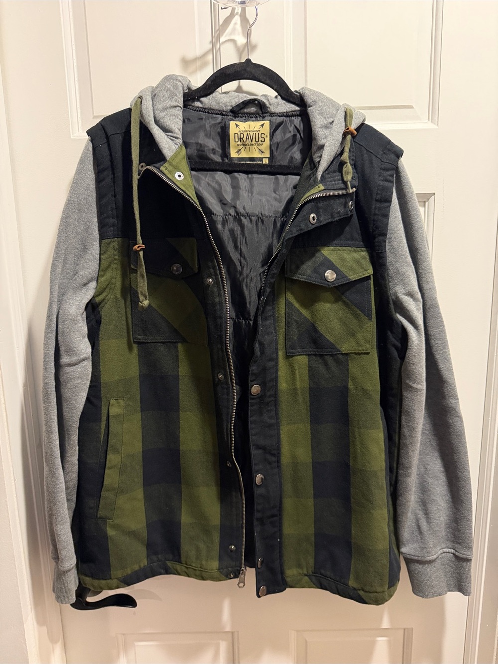 Dravus Men's Olive Green Plaid Hooded Shirt Jacket